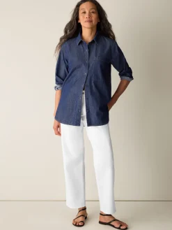 Lightweight Organic Cotton Denim Classic Collar Long Shirt