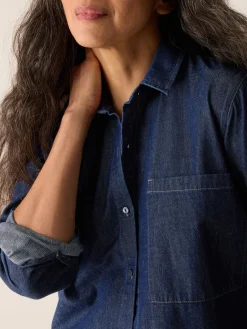 Lightweight Organic Cotton Denim Classic Collar Long Shirt