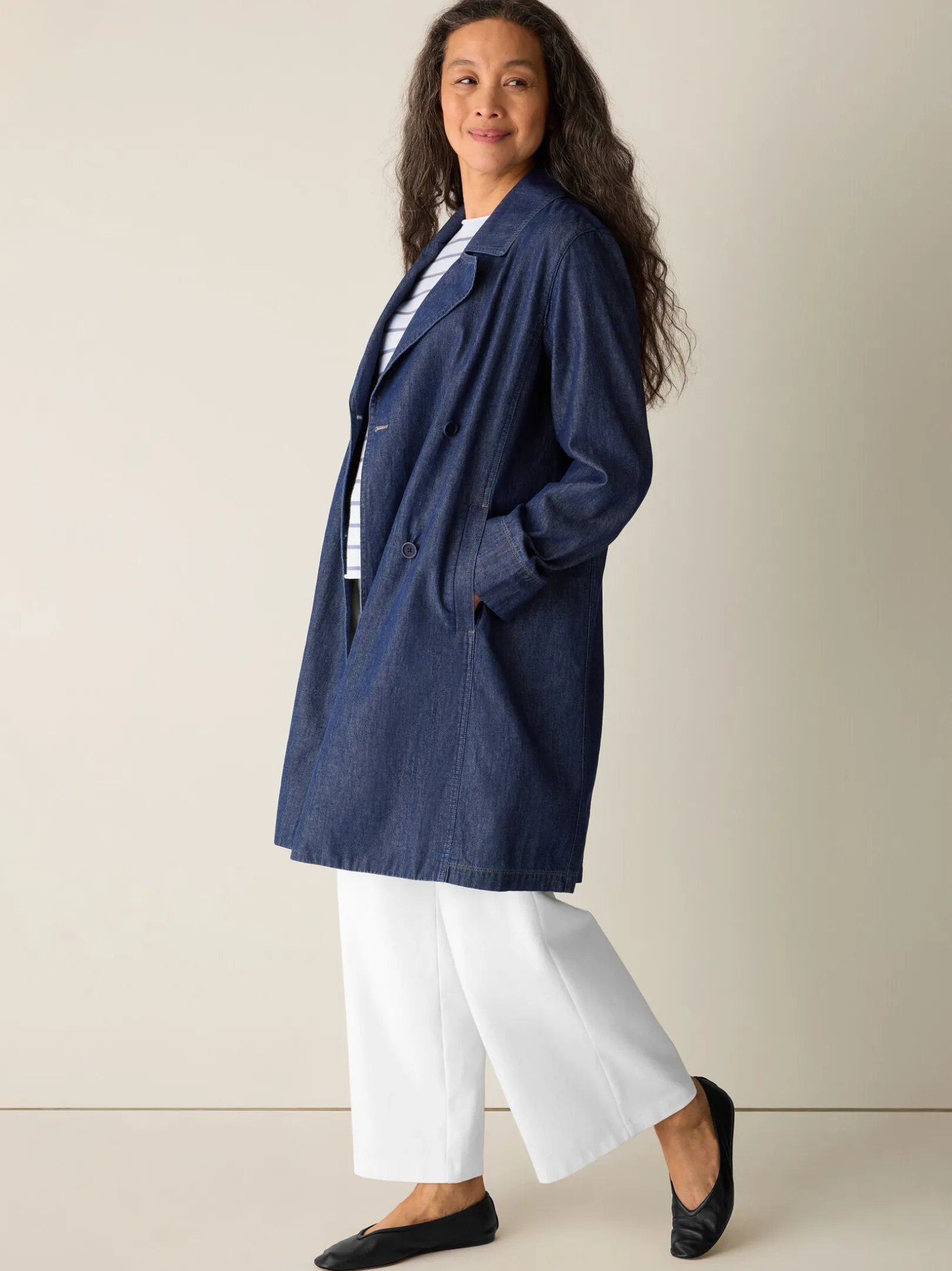 Lightweight Organic Cotton Denim Trench Coat