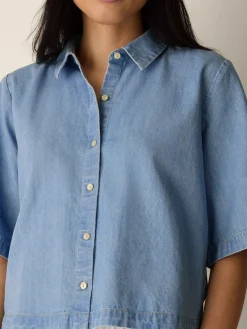 Lightweight Organic Cotton Denim Elbow-Sleeve Shirt