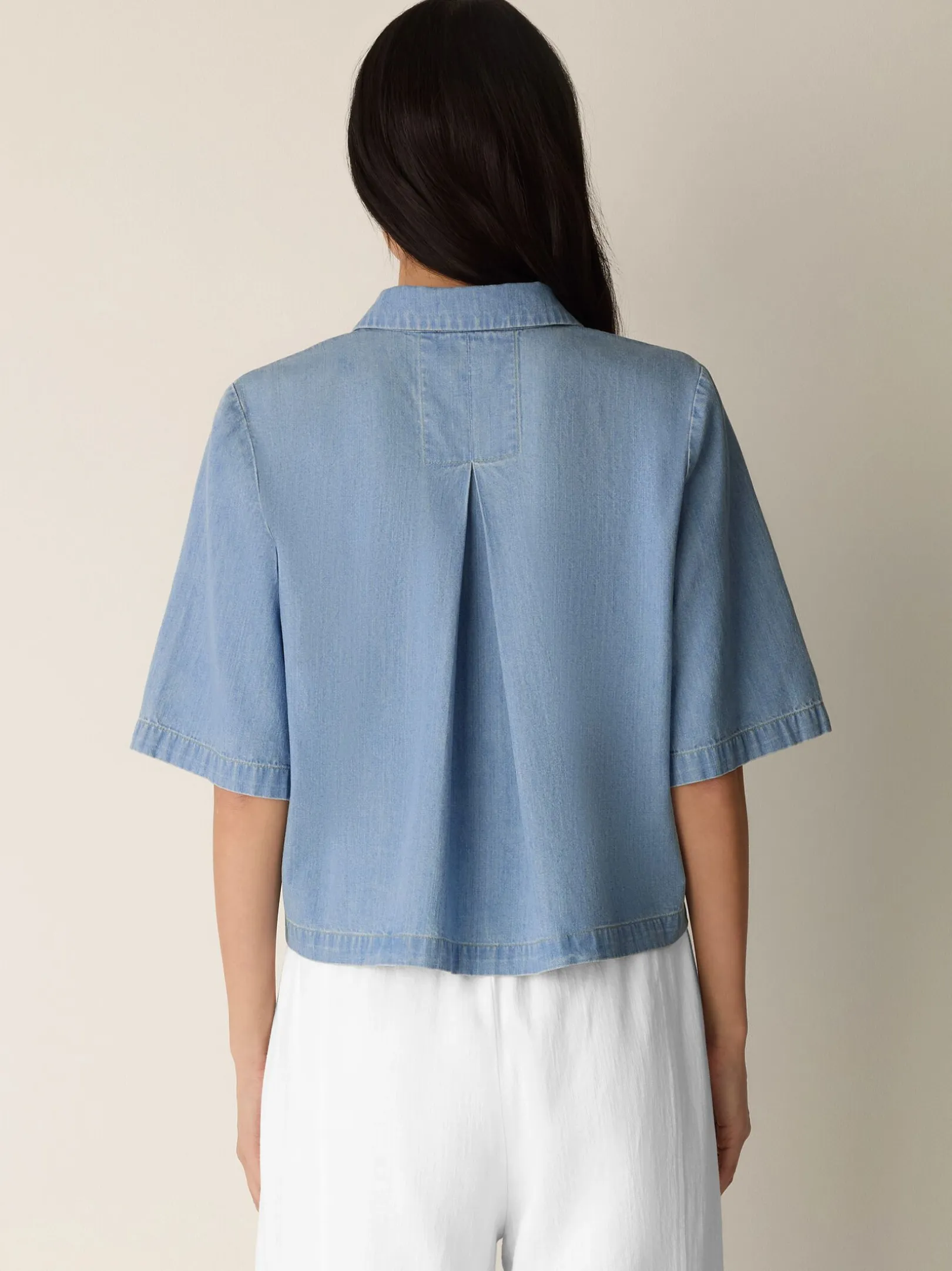 Lightweight Organic Cotton Denim Elbow-Sleeve Shirt