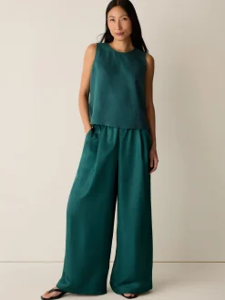 Lightweight Satin Shimmer Full-Length Wide Pant