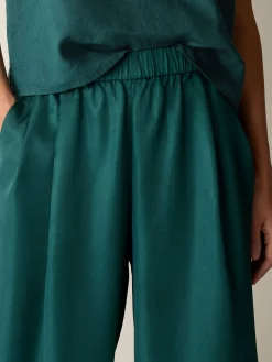 Lightweight Satin Shimmer Full-Length Wide Pant