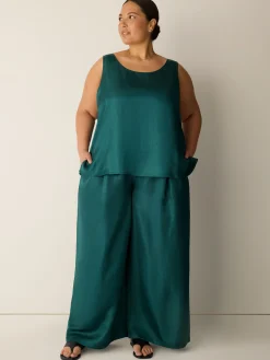 Lightweight Satin Shimmer Full-Length Wide Pant