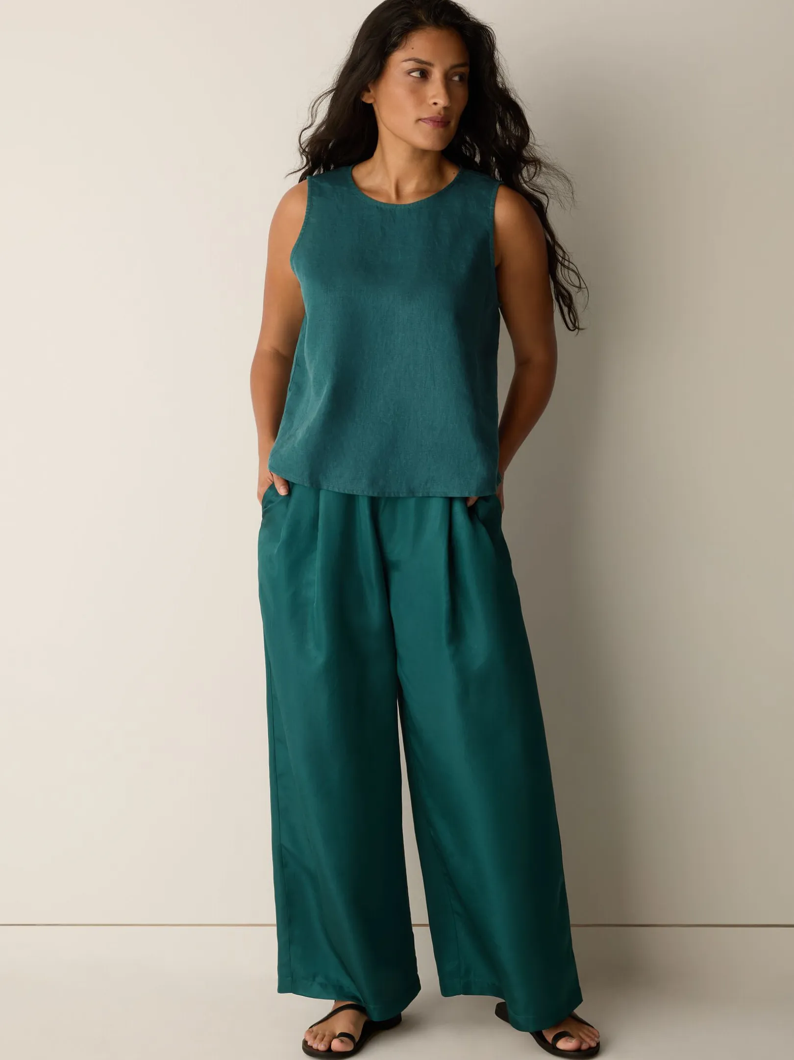 Lightweight Satin Shimmer Full-Length Wide Pant