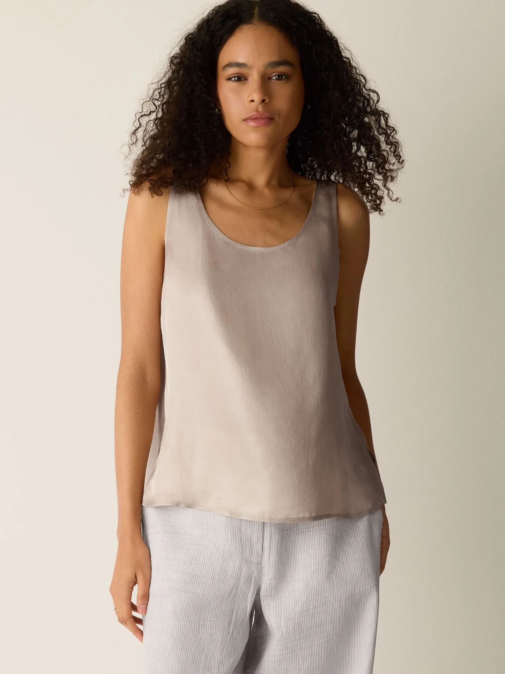 Lightweight Satin Shimmer Scoop Neck Tank