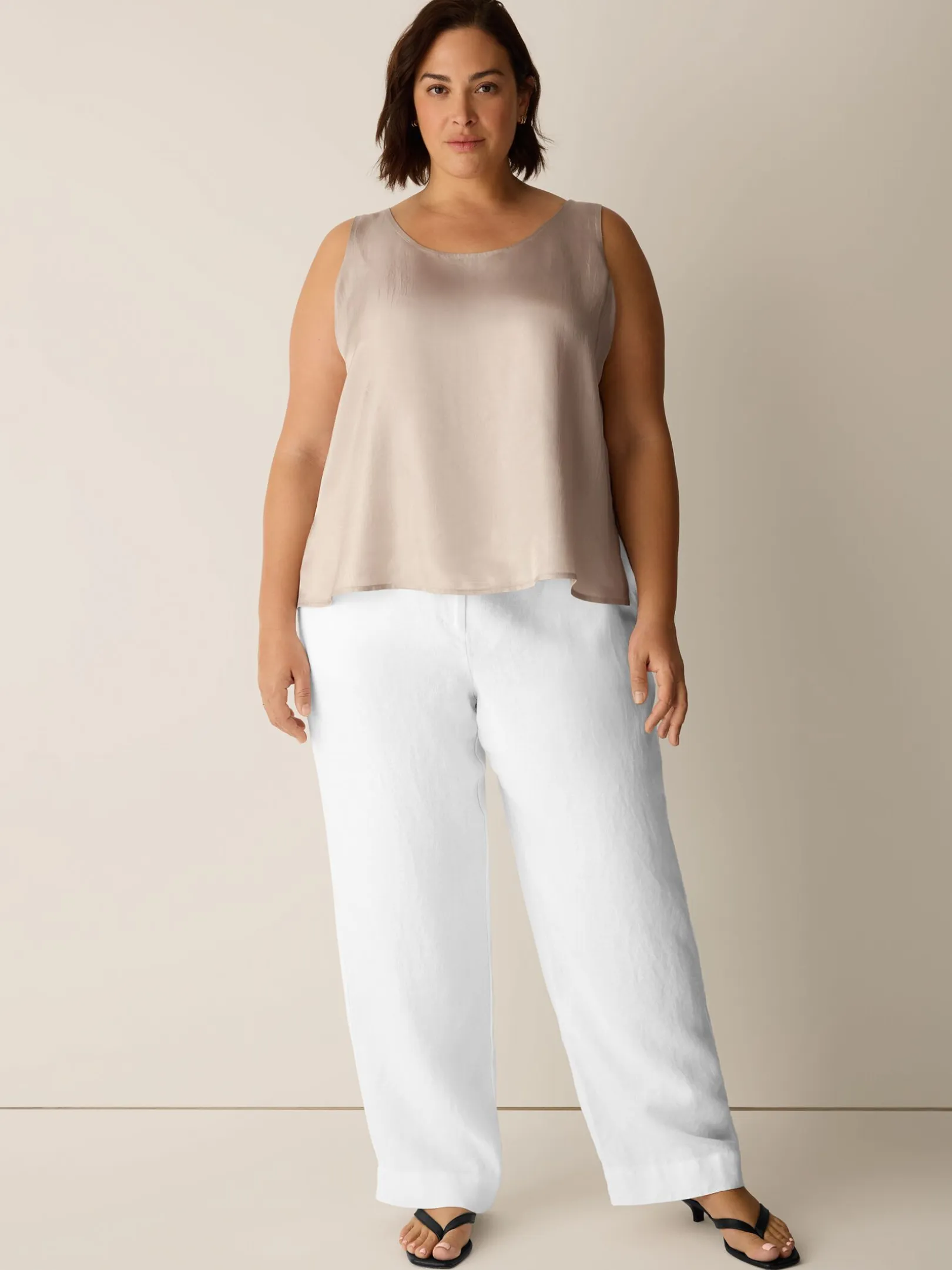 Lightweight Satin Shimmer Scoop Neck Tank