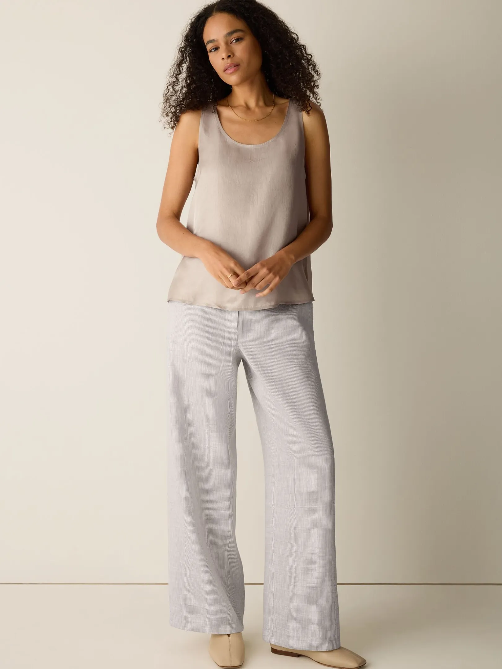 Lightweight Satin Shimmer Scoop Neck Tank