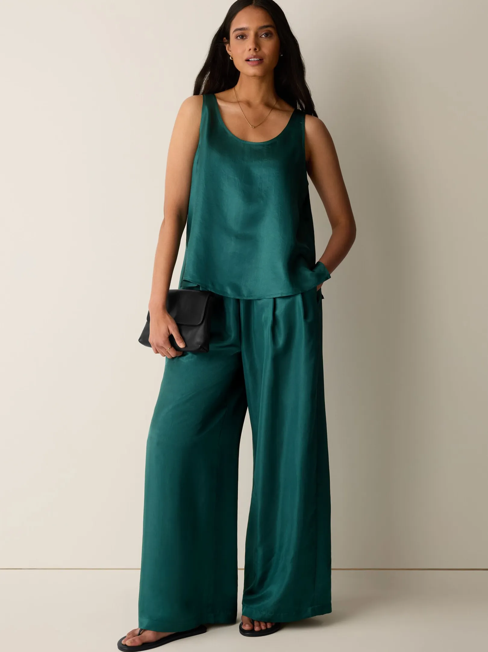Lightweight Satin Shimmer Scoop Neck Tank