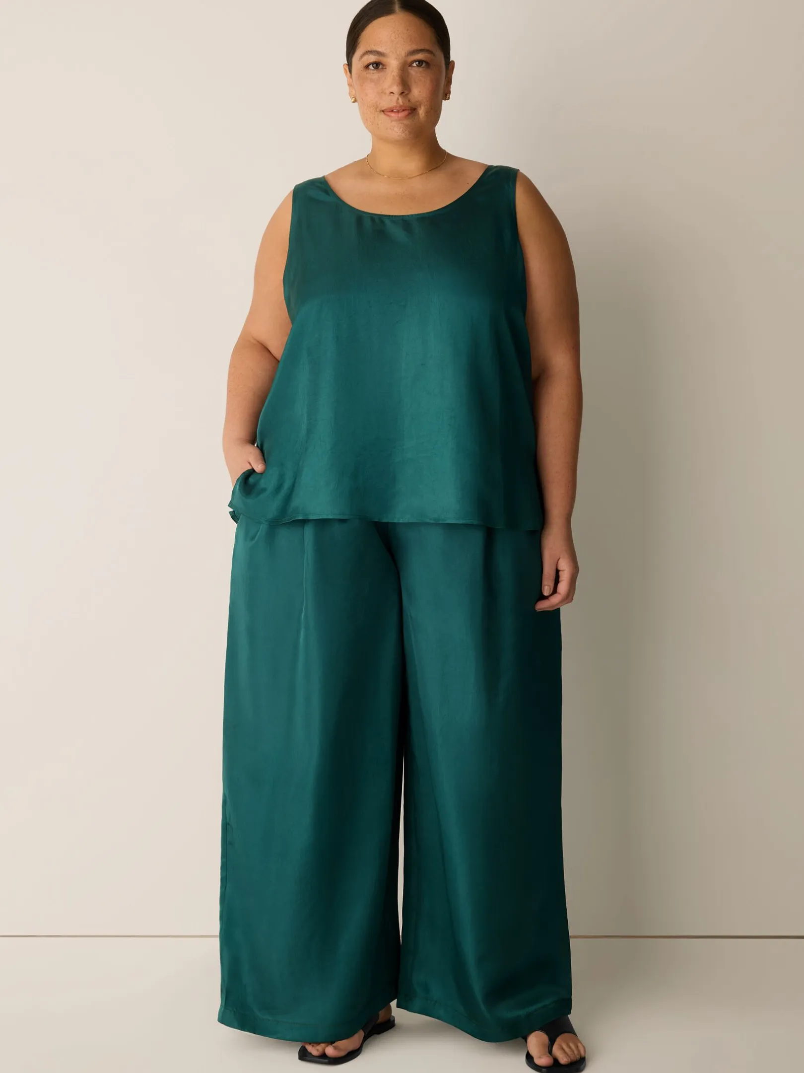 Lightweight Satin Shimmer Scoop Neck Tank