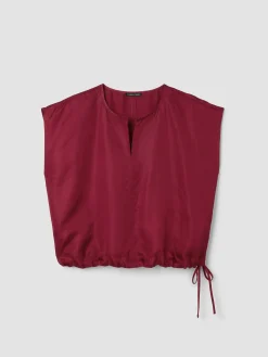 Lightweight Satin Shimmer Split Neck Top