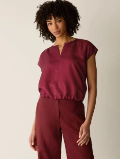 Lightweight Satin Shimmer Split Neck Top
