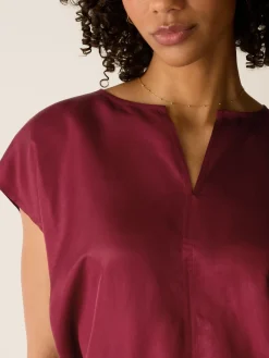 Lightweight Satin Shimmer Split Neck Top