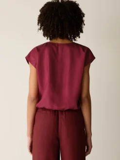 Lightweight Satin Shimmer Split Neck Top