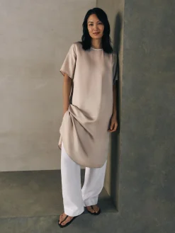 Lightweight Satin Shimmer Tee Dress