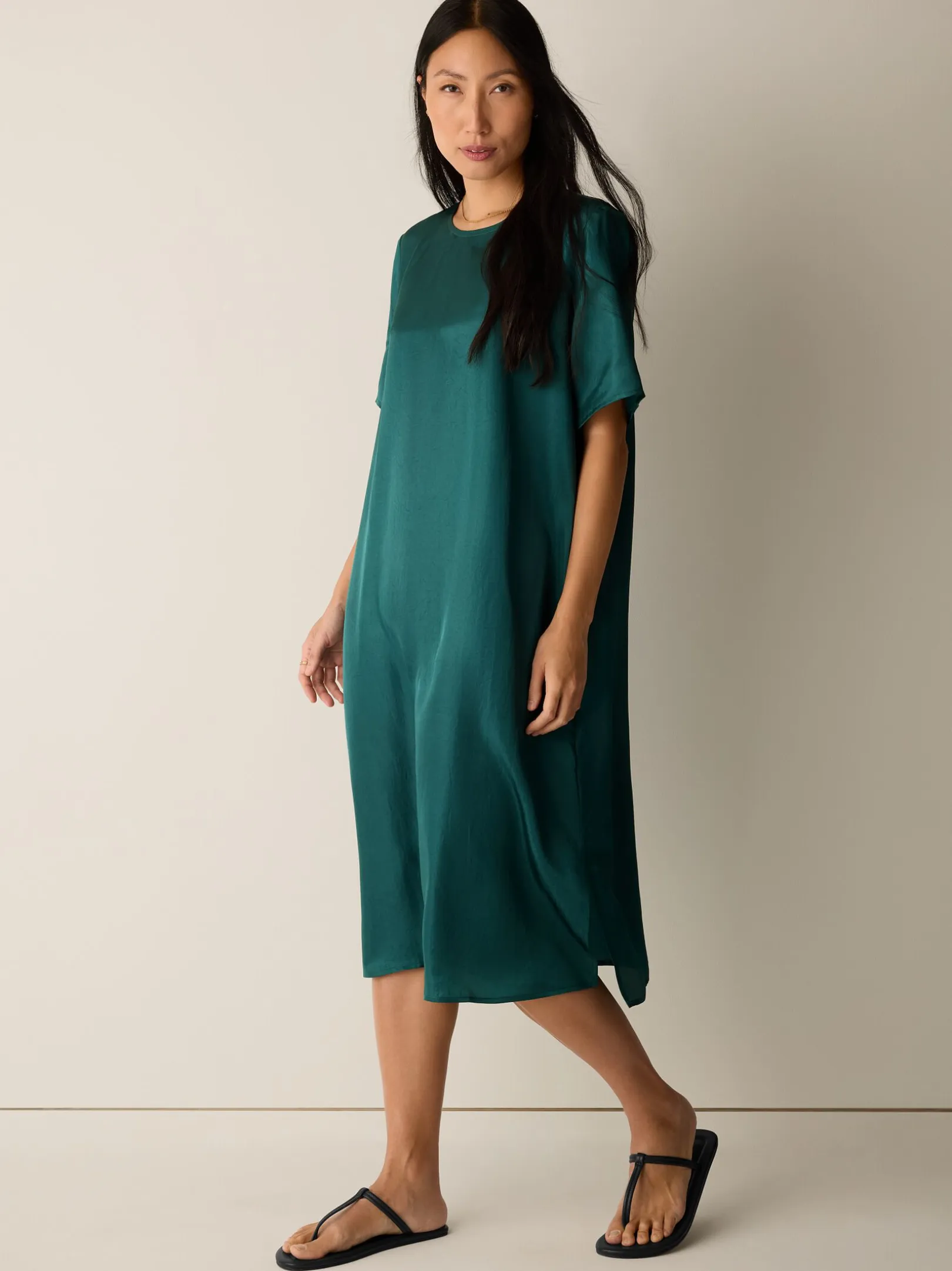 Lightweight Satin Shimmer Tee Dress