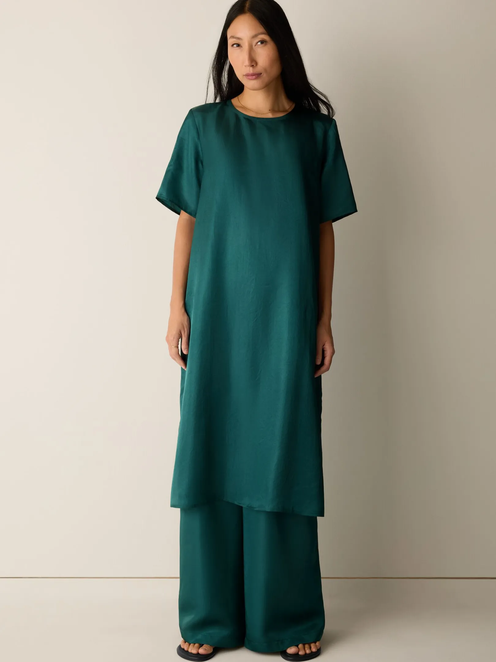 Lightweight Satin Shimmer Tee Dress