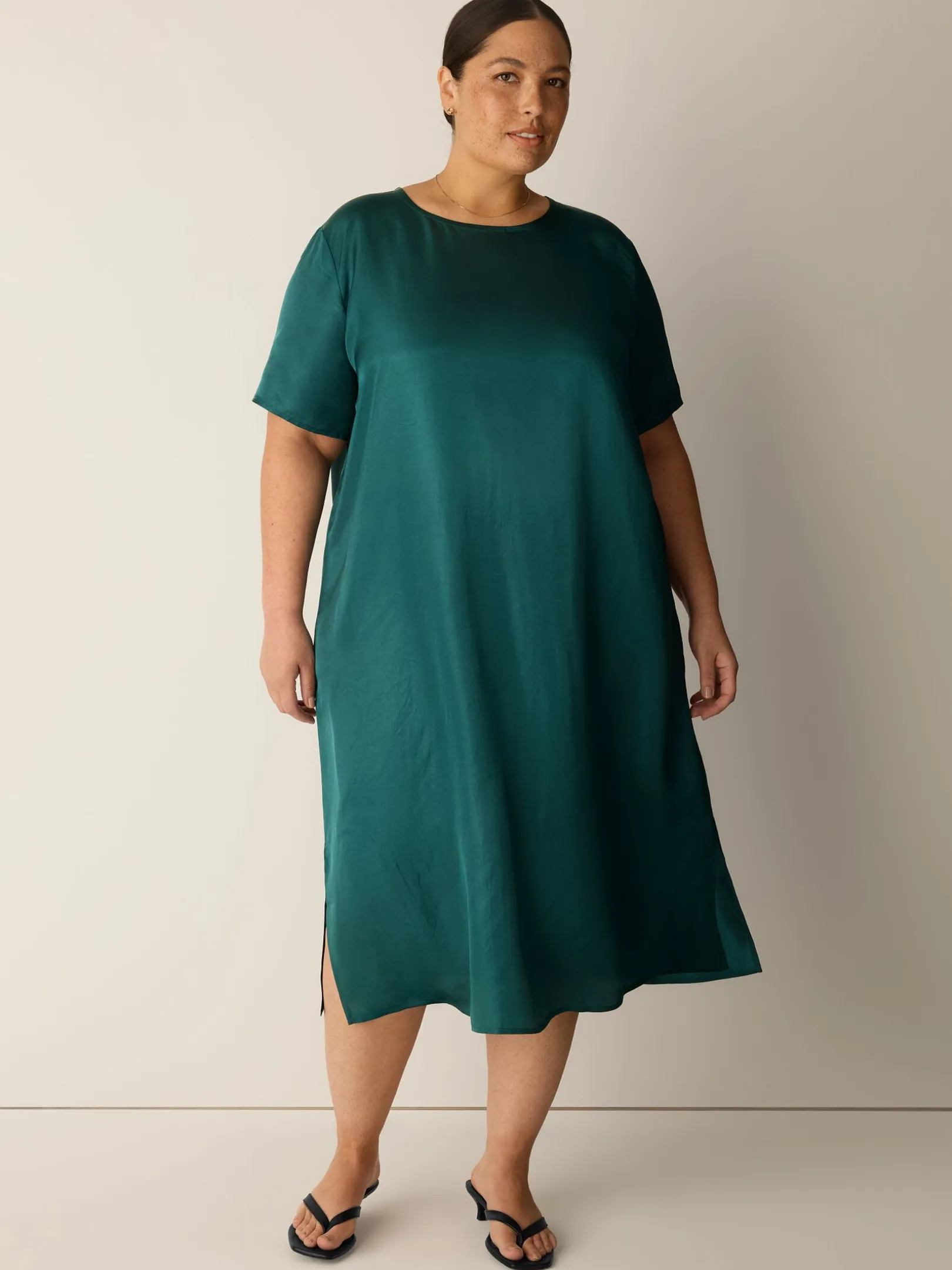 Lightweight Satin Shimmer Tee Dress