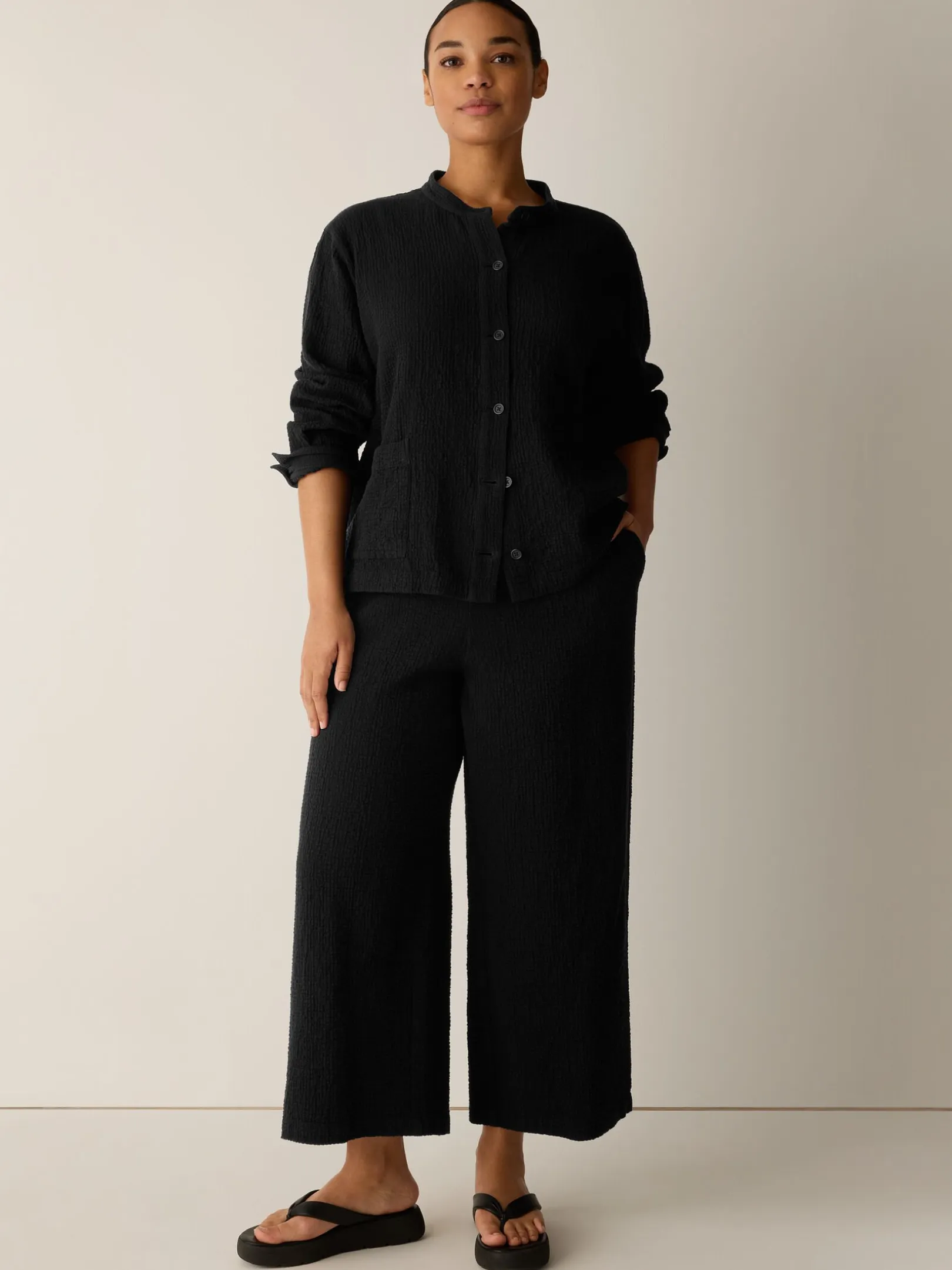 Organic Cotton Doubleweave Wide-Leg Pant