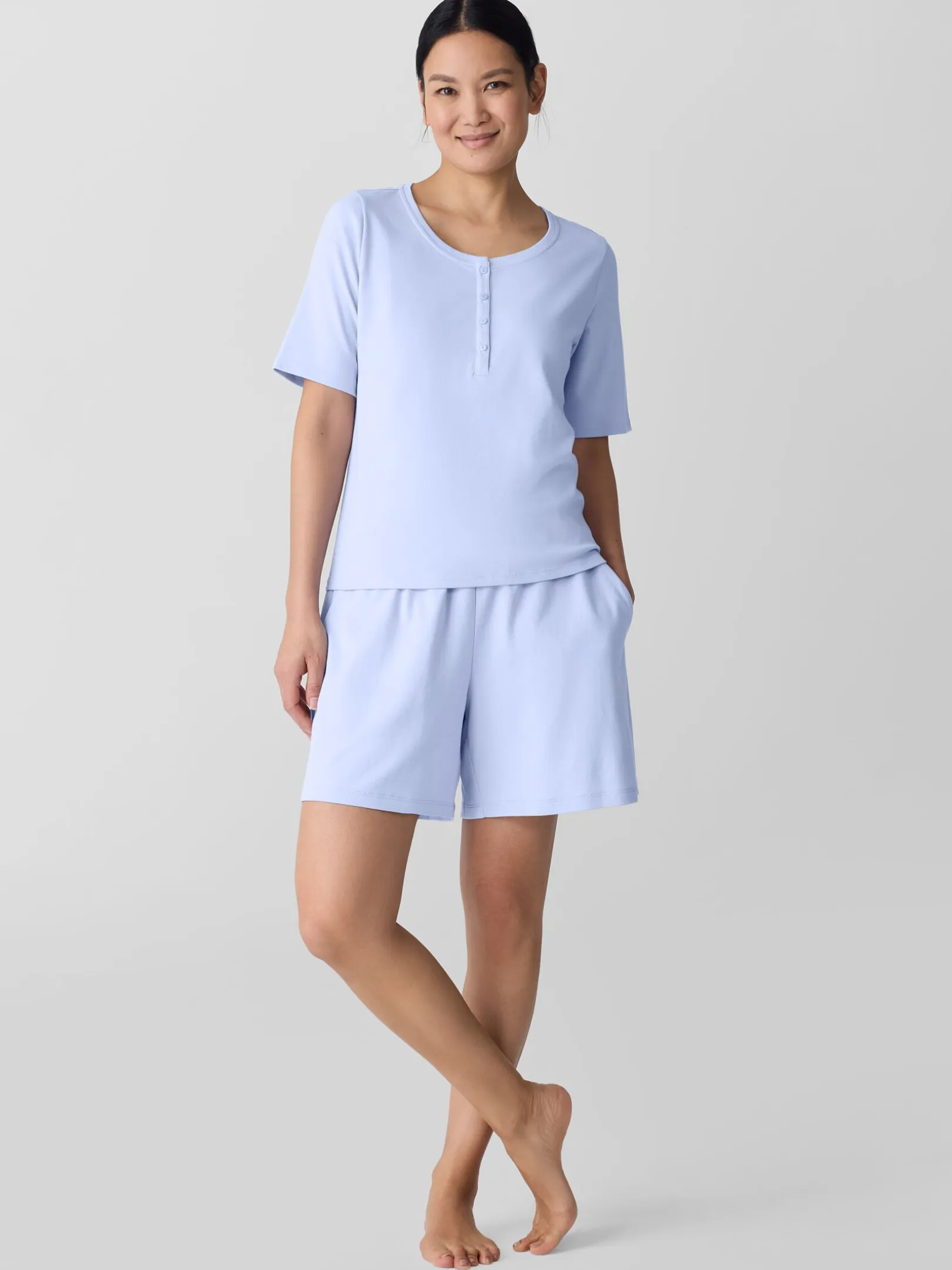 Organic Cotton Interlock Henley Sleep Top