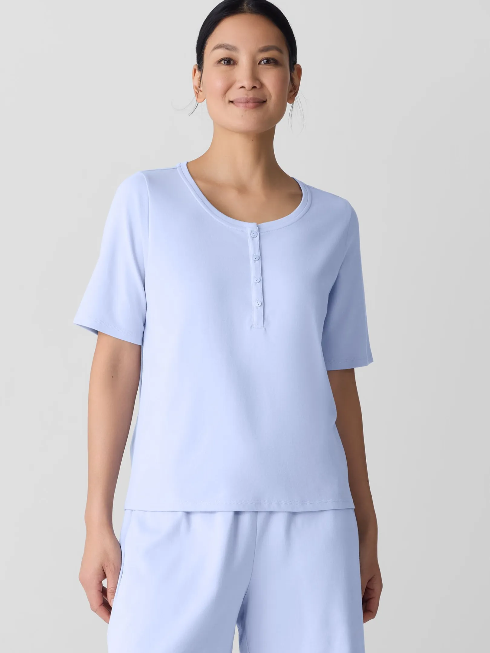 Organic Cotton Interlock Henley Sleep Top