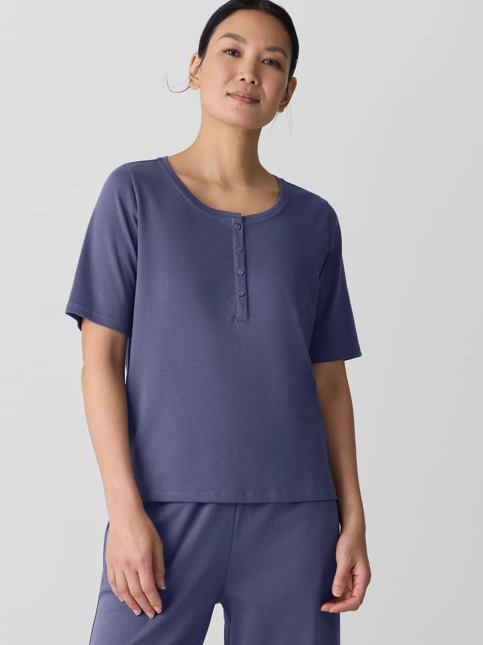 Organic Cotton Interlock Henley Sleep Top