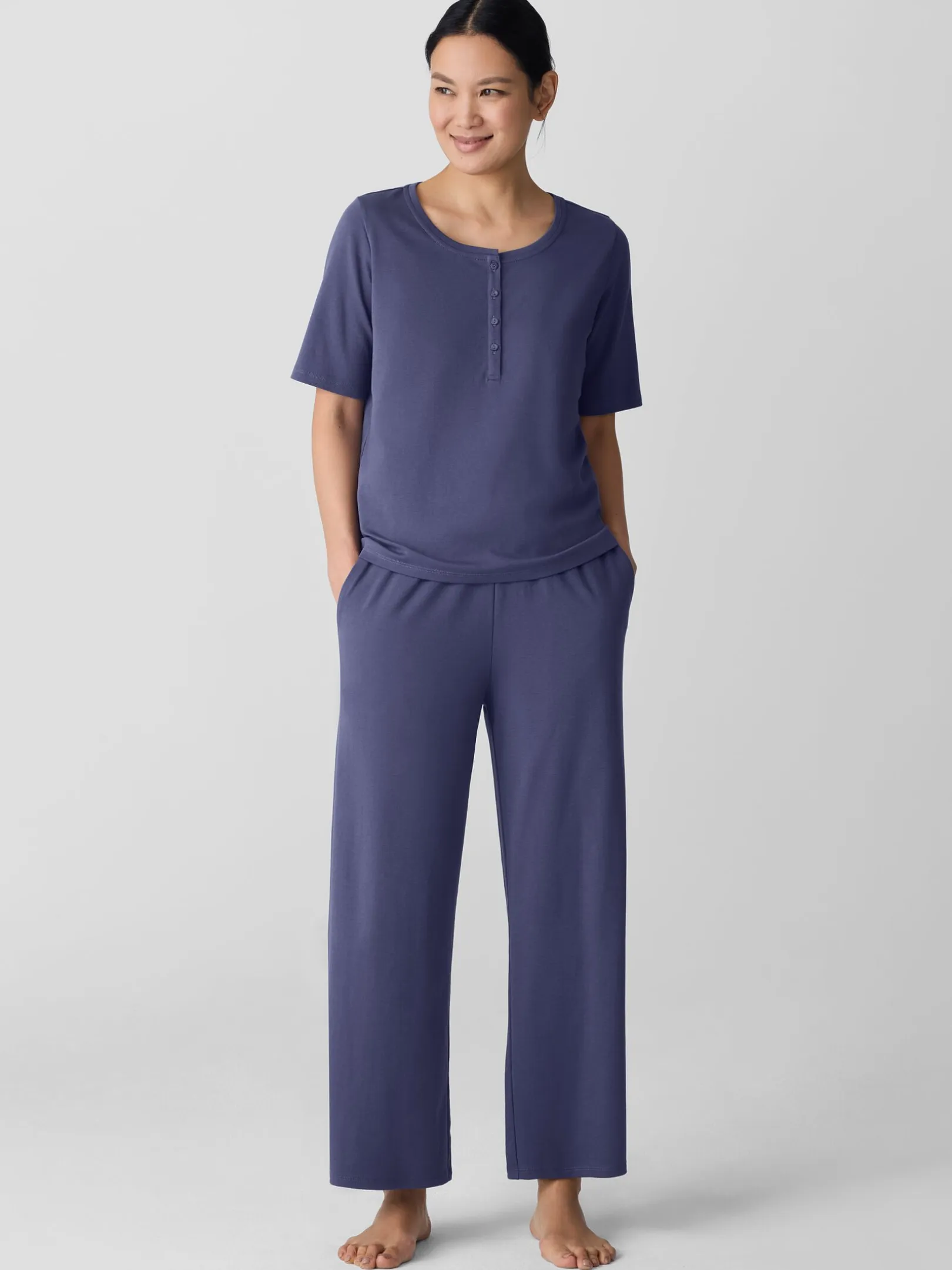Organic Cotton Interlock Henley Sleep Top