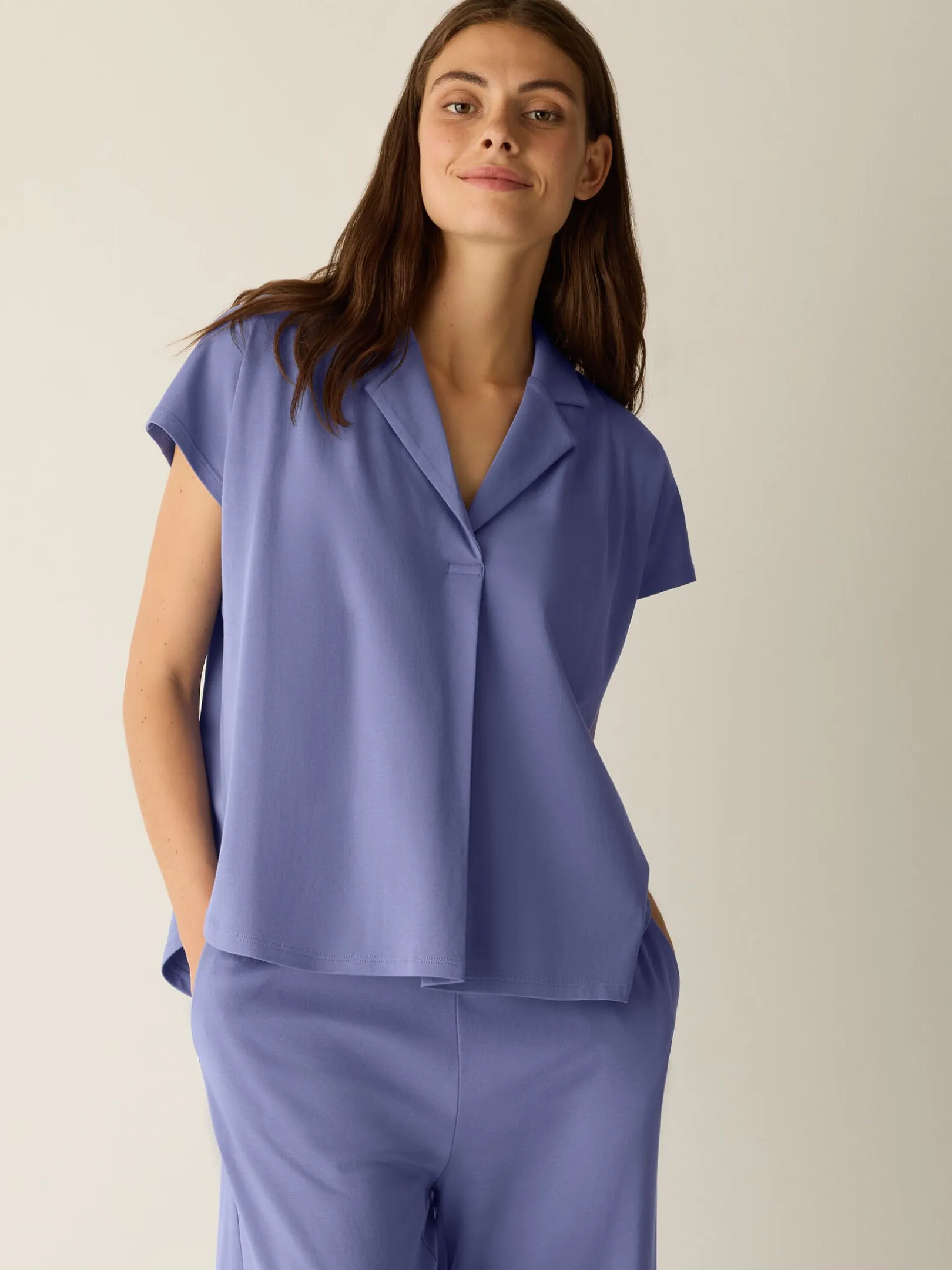Organic Cotton Interlock Notch Collar Sleep Shirt