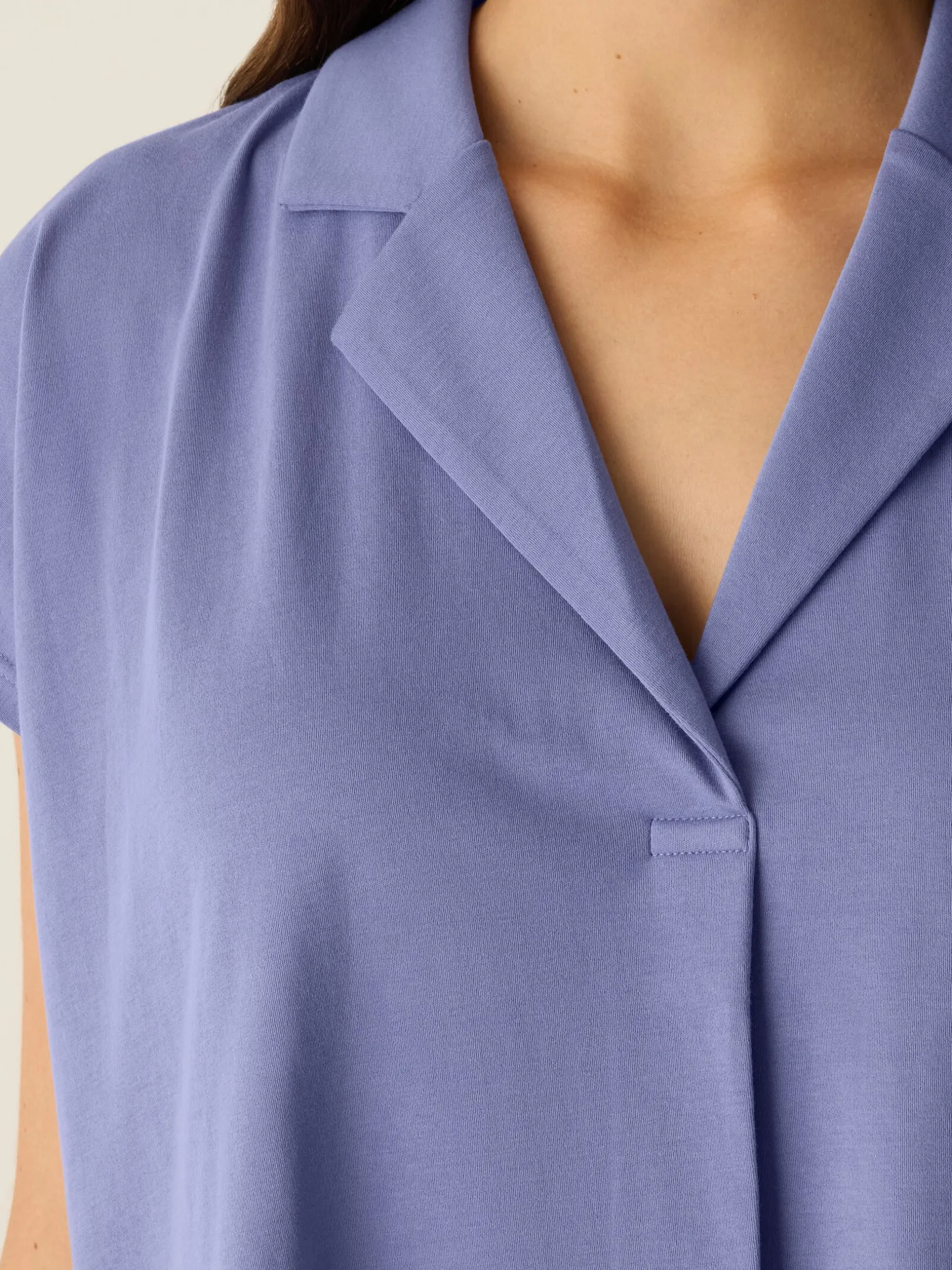 Organic Cotton Interlock Notch Collar Sleep Shirt