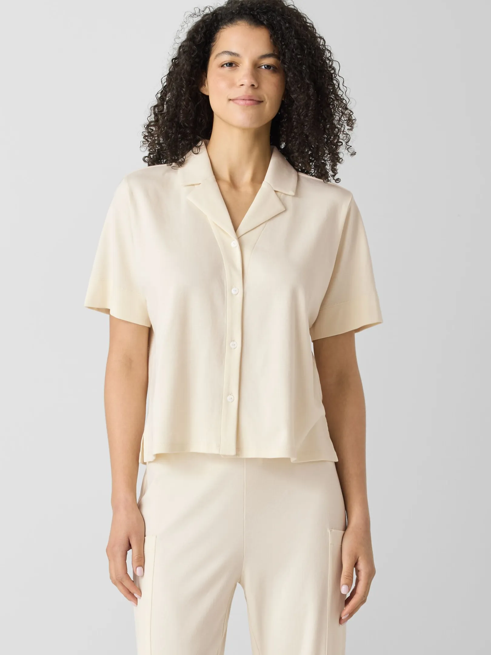 Organic Cotton Interlock Notch Collar Sleep Shirt