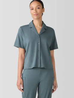 Organic Cotton Interlock Notch Collar Sleep Shirt