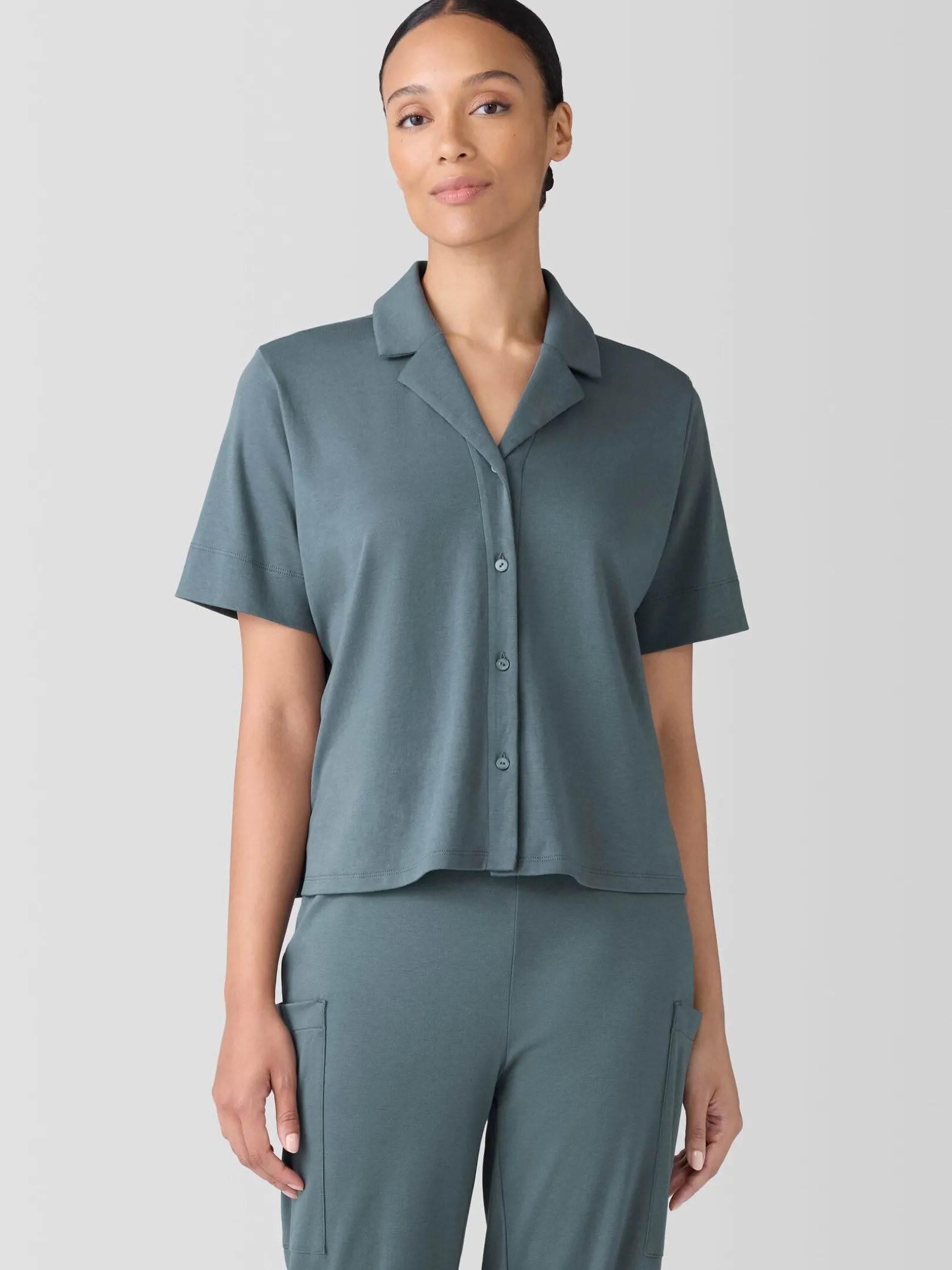 Organic Cotton Interlock Notch Collar Sleep Shirt