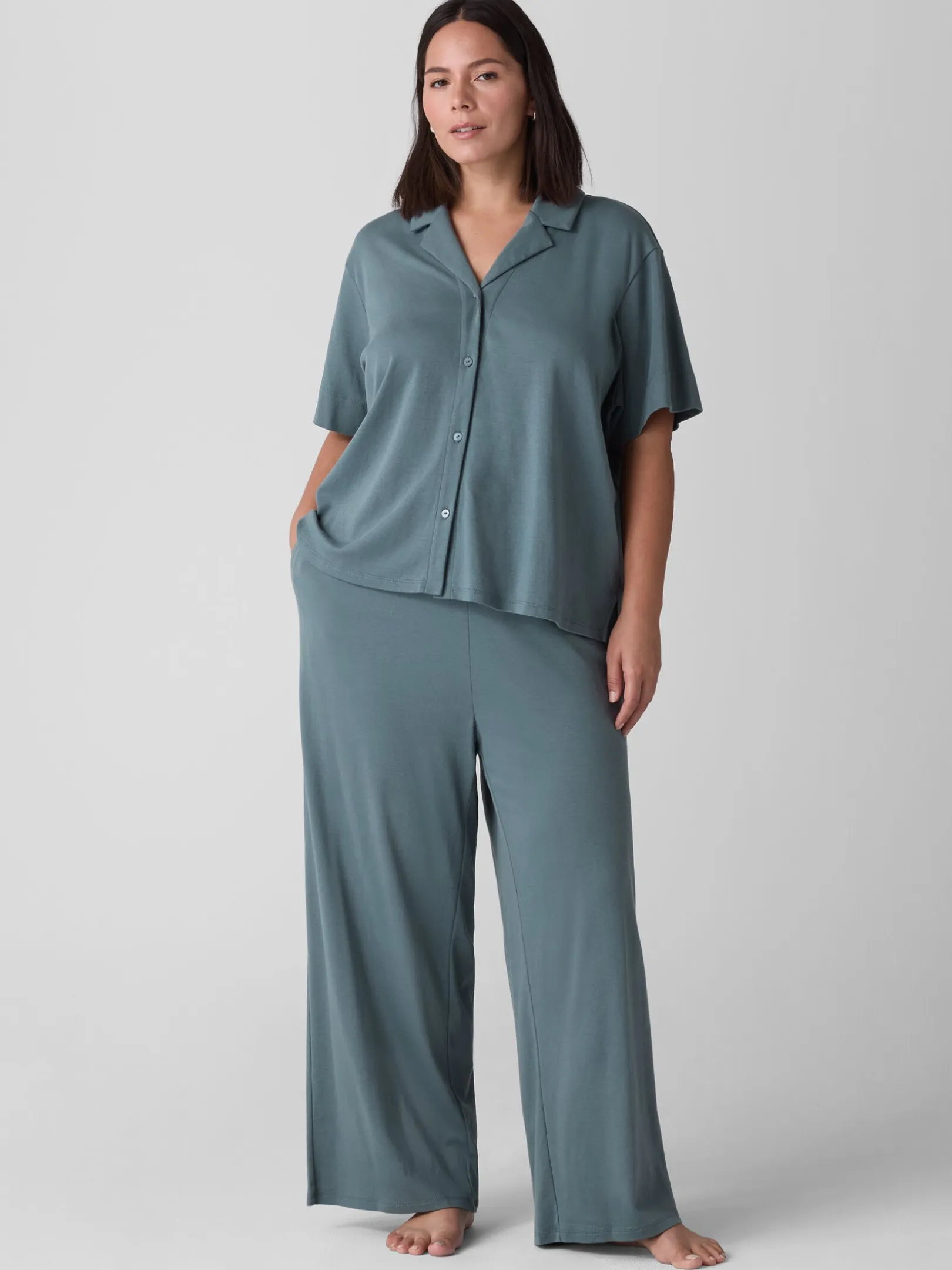 Organic Cotton Interlock Notch Collar Sleep Shirt