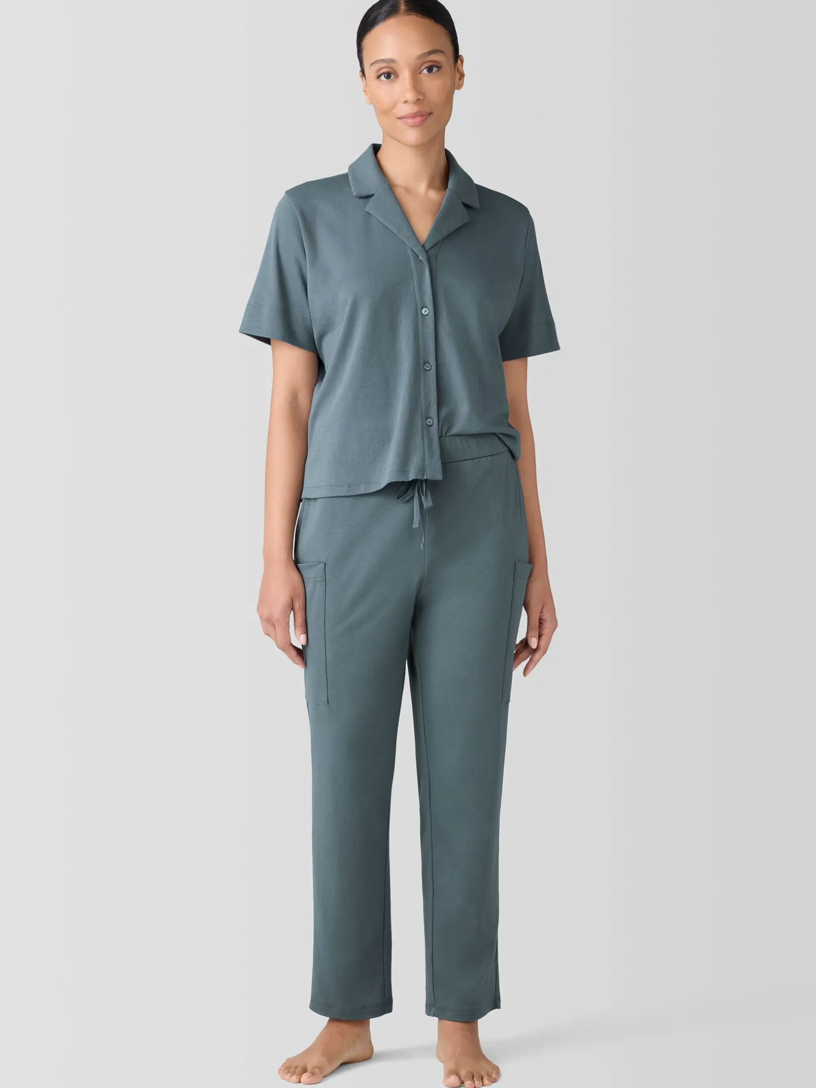 Organic Cotton Interlock Notch Collar Sleep Shirt