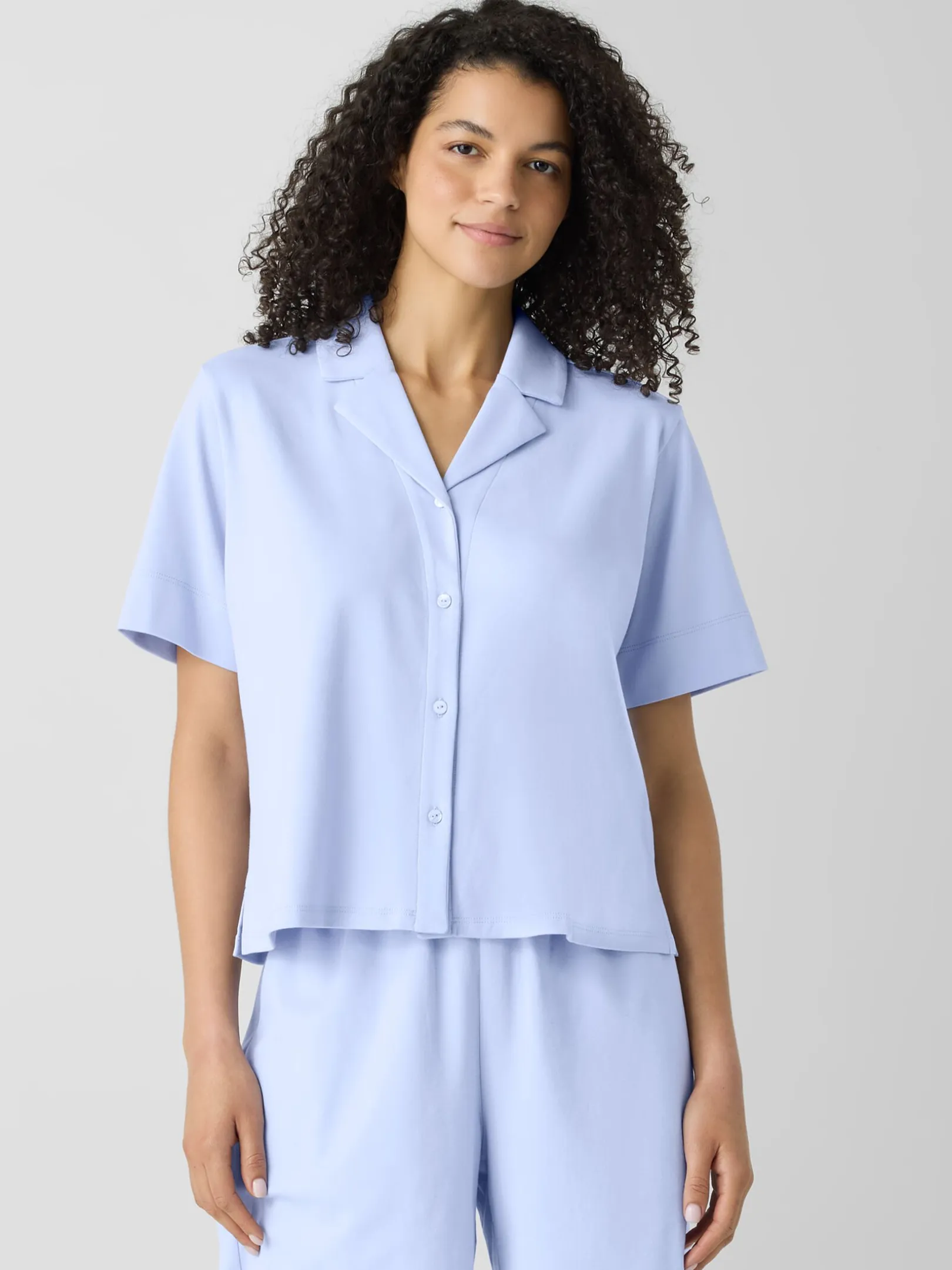 Organic Cotton Interlock Notch Collar Sleep Shirt