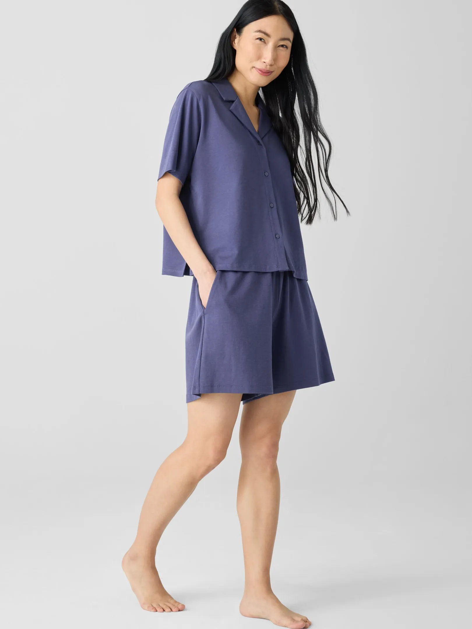 Organic Cotton Interlock Notch Collar Sleep Shirt