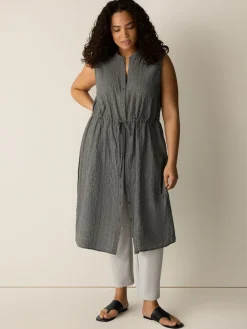 Organic Cotton Microstripe Pucker Band Collar Shirt