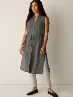 Organic Cotton Microstripe Pucker Band Collar Shirt