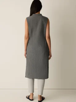 Organic Cotton Microstripe Pucker Band Collar Shirt