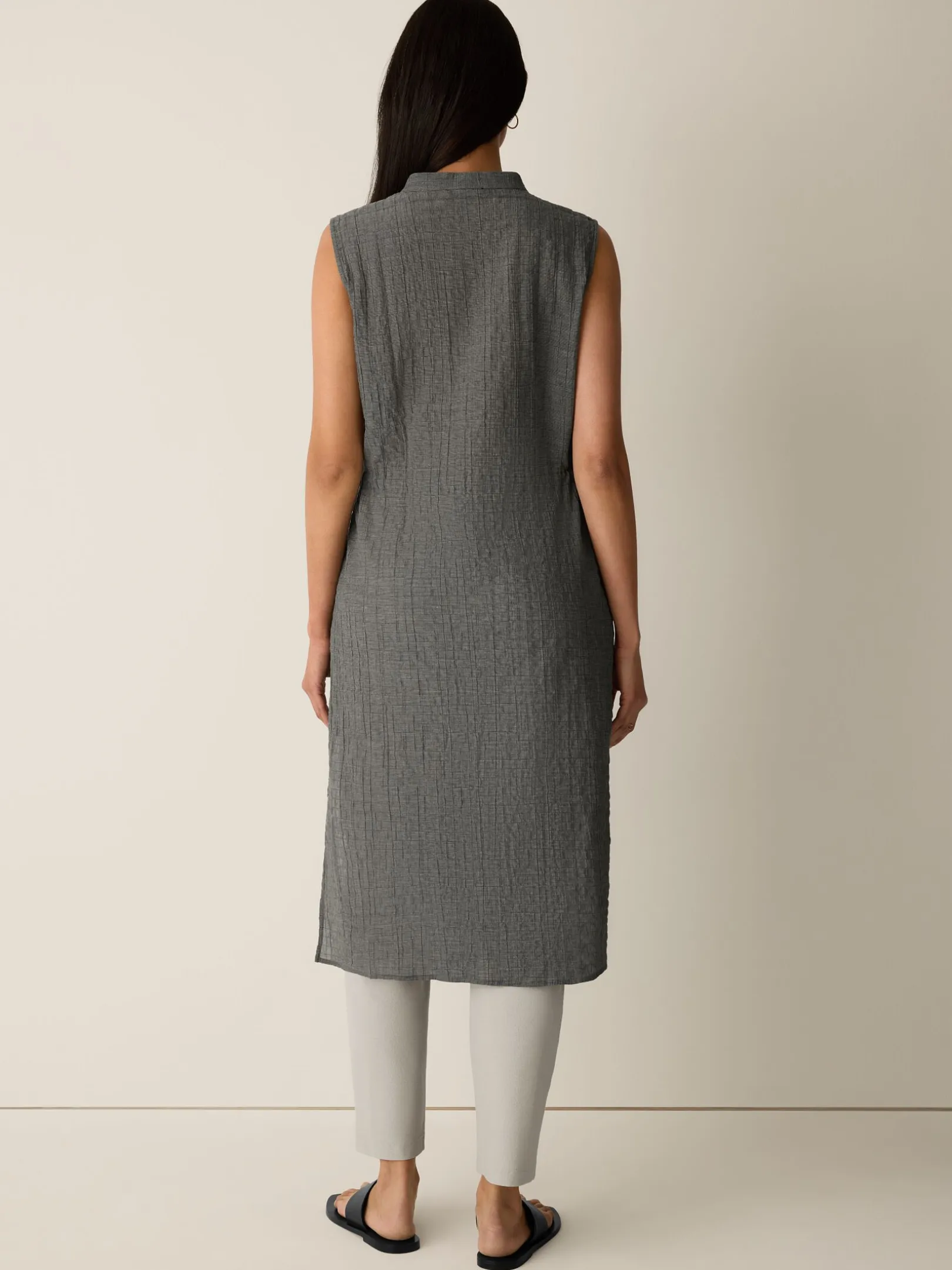 Organic Cotton Microstripe Pucker Band Collar Shirt