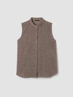 Organic Cotton Microstripe Pucker Sleeveless Shirt