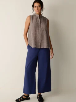 Organic Cotton Microstripe Pucker Sleeveless Shirt