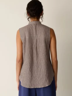 Organic Cotton Microstripe Pucker Sleeveless Shirt