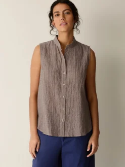 Organic Cotton Microstripe Pucker Sleeveless Shirt