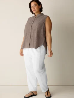 Organic Cotton Microstripe Pucker Sleeveless Shirt