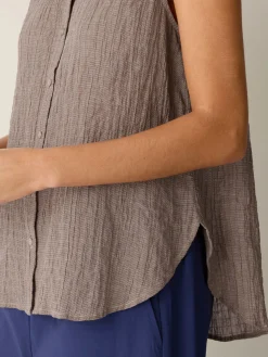 Organic Cotton Microstripe Pucker Sleeveless Shirt