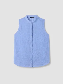 Organic Cotton Microstripe Pucker Sleeveless Shirt
