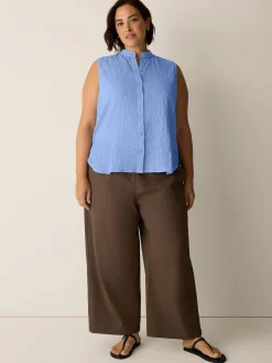 Organic Cotton Microstripe Pucker Sleeveless Shirt