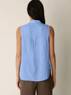 Organic Cotton Microstripe Pucker Sleeveless Shirt