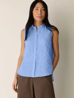 Organic Cotton Microstripe Pucker Sleeveless Shirt
